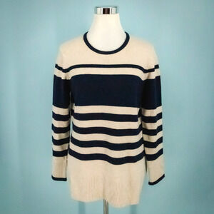 Sail To Sable Size large L Tan Blue Stripe Nautical Print Wool Cashmere Sweater
